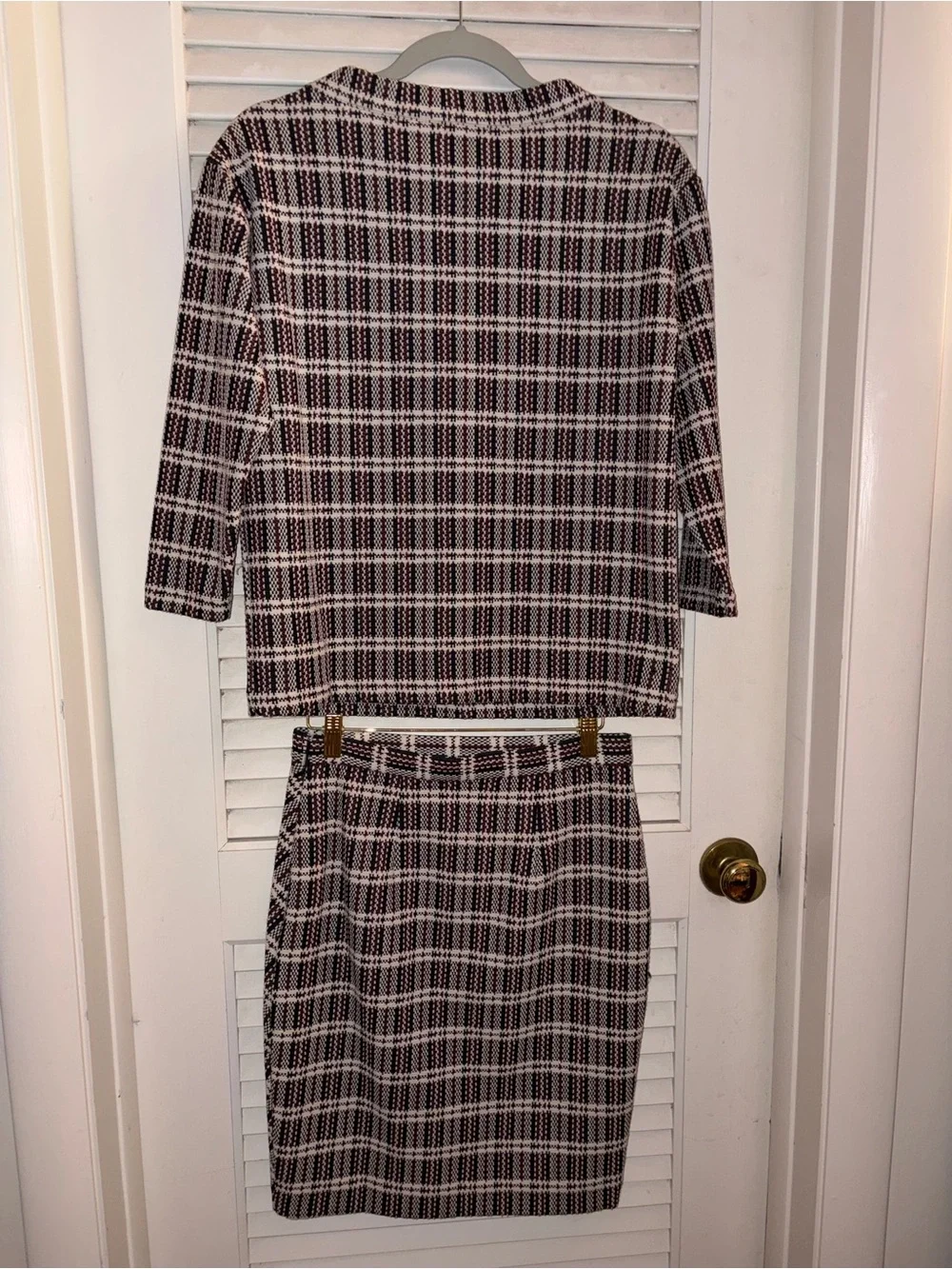 Ann Taylor Black, White & Red Plaid Skirt Set